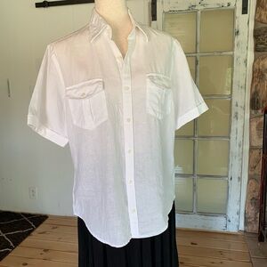 100% Linen Cargo Pocket pure white button down shirt